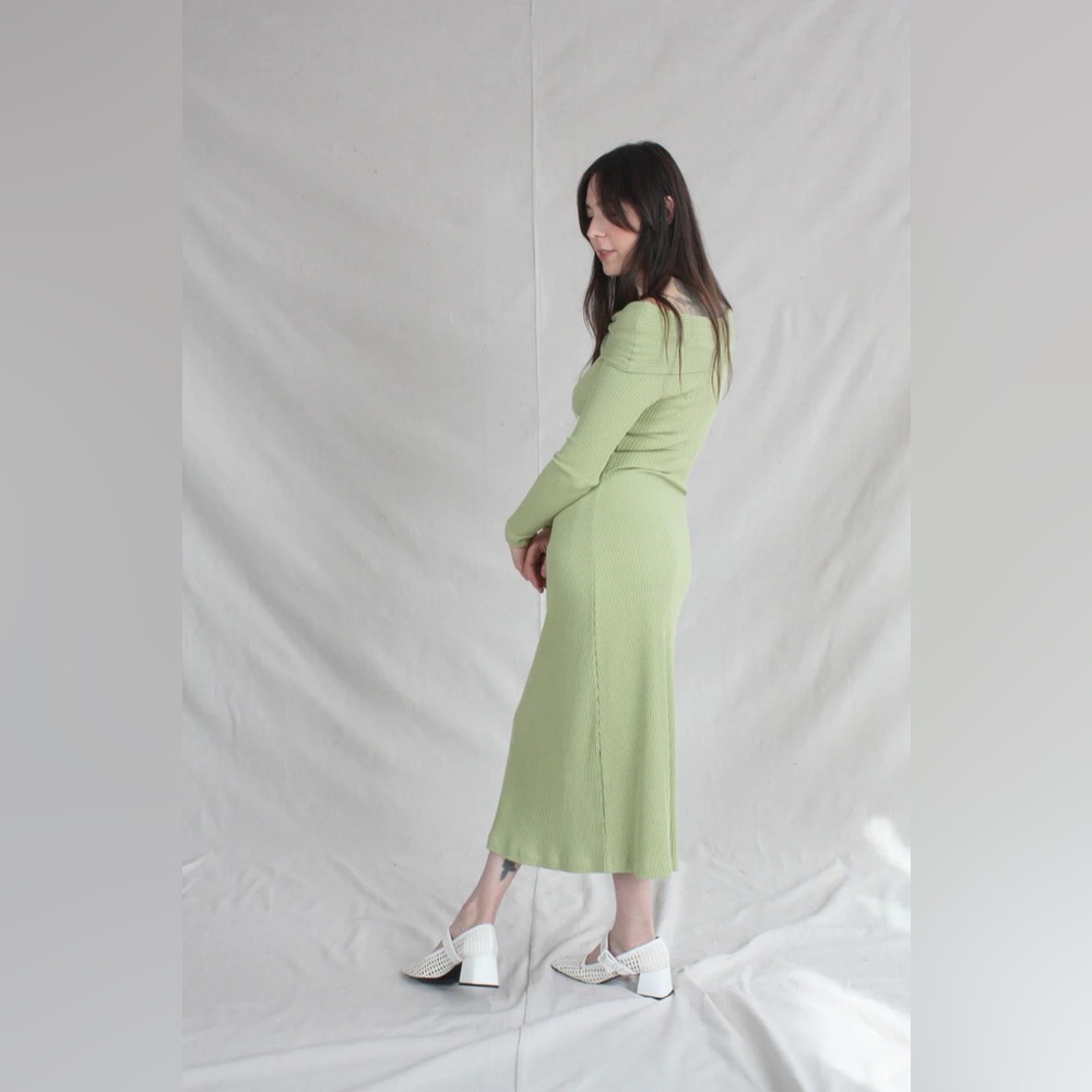 NWT Mara Hoffman Emery Sweater Dress Green Rib Knit Off Shoulder Midi‎ Size XS - Picture 4 of 15